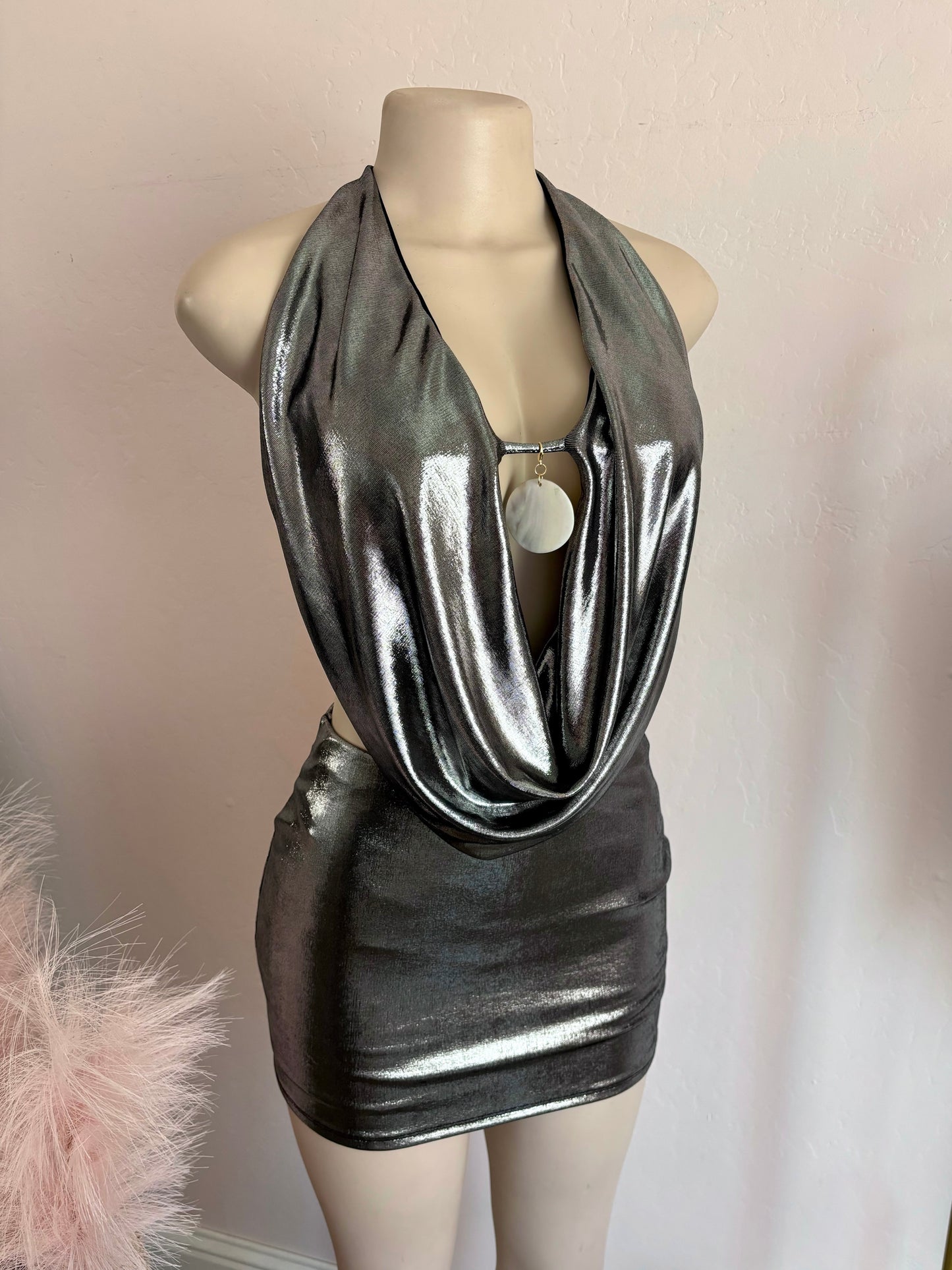 Metallic Halter Dress